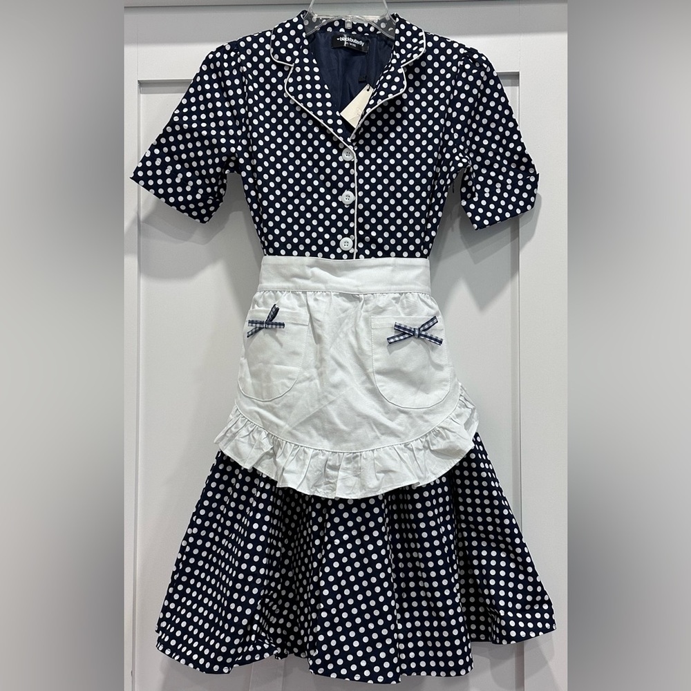 BlackButterfly Kids 'Sabrina' Vintage Polka Dot 50's Girls Dress - Midnight Blue